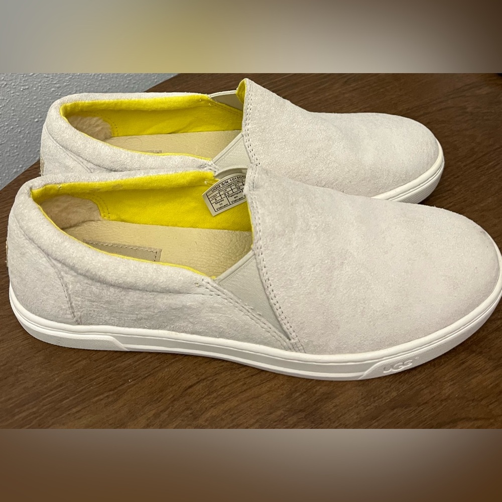 UGG Women's Beige Slip-On Sneakers with Bright Yellow Lining